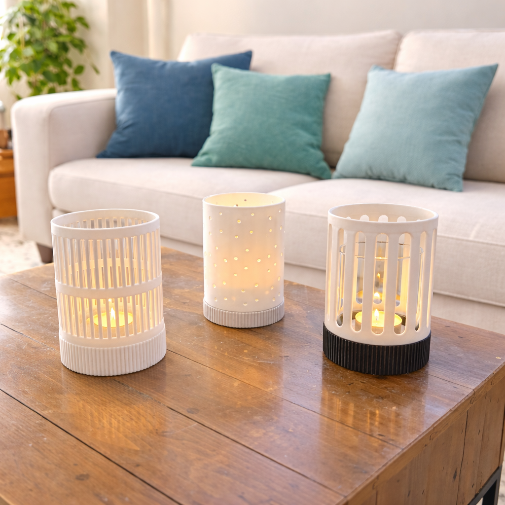 ULLA - Windlicht Rillen mit 2 passenden Sockeln - Digitale 3D-Druckdateien (3MF-Format)