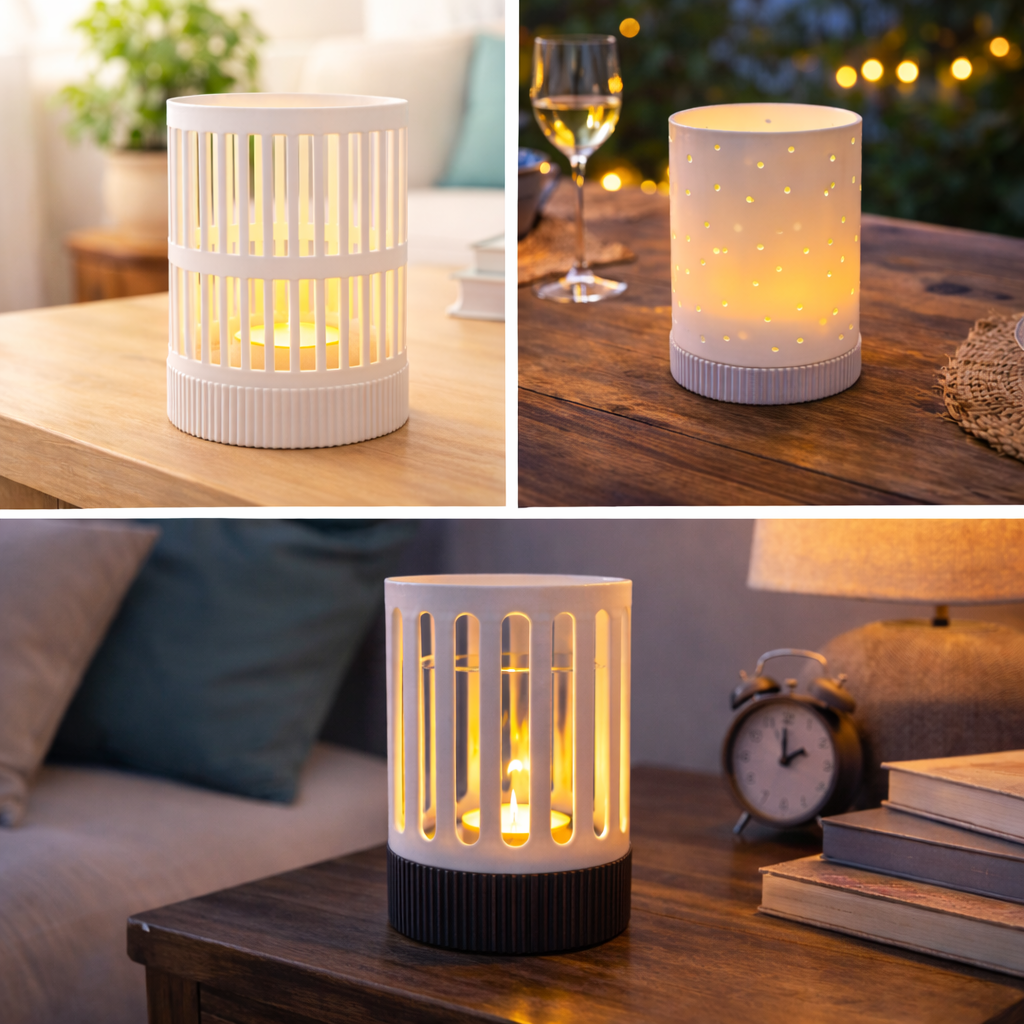 ULLA - Windlicht Rillen mit 2 passenden Sockeln - Digitale 3D-Druckdateien (3MF-Format)