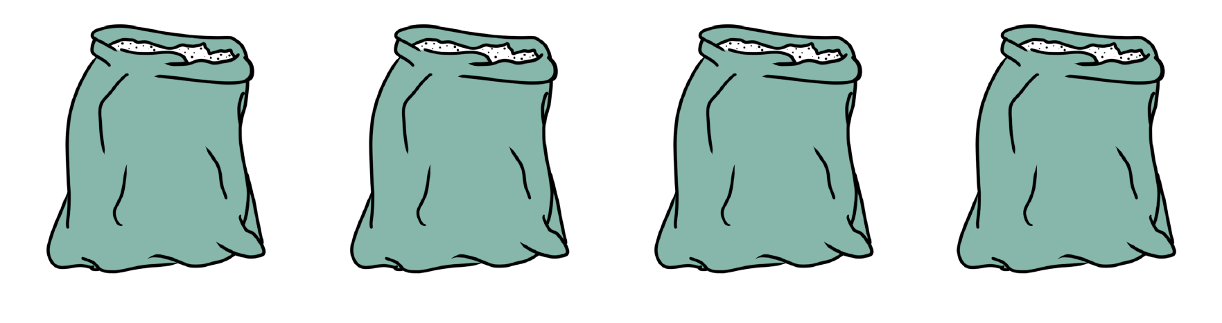 Vier-Betonsäcke-Gipssäcke